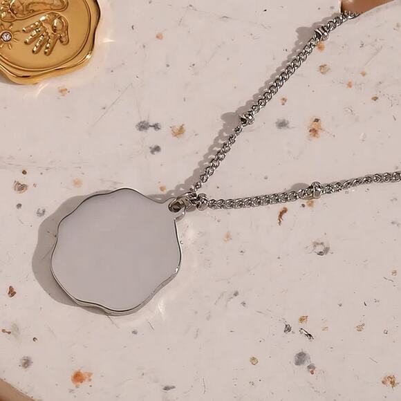 Silver Baby Hand Foot Print Zircon Pendant Necklace 18K Stainless Steel - Picture 6 of 7